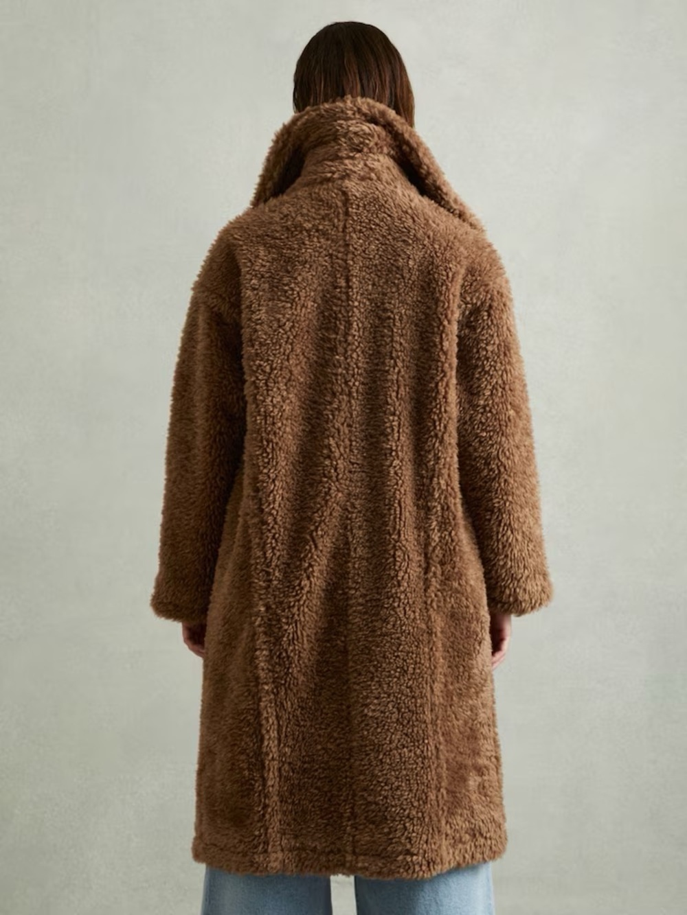 NWT Reiss Darla Teddy Coat Long Wool Jacket Brown Large - Picture 3 of 14